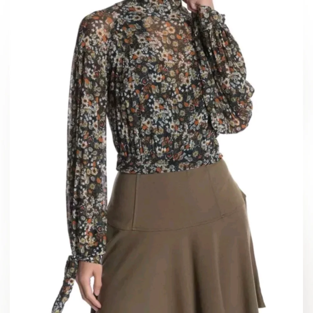 FREE PEOPLE "All Dolled Up" Green Floral Sheer Lined Boho Crop Top Size XS *GUC - Picture 1 of 13